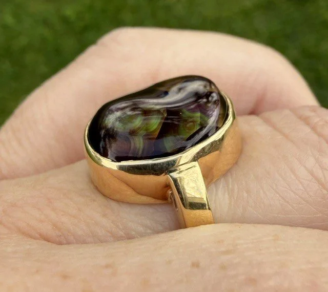 Custom Yellow Gold Fire Agate Ring