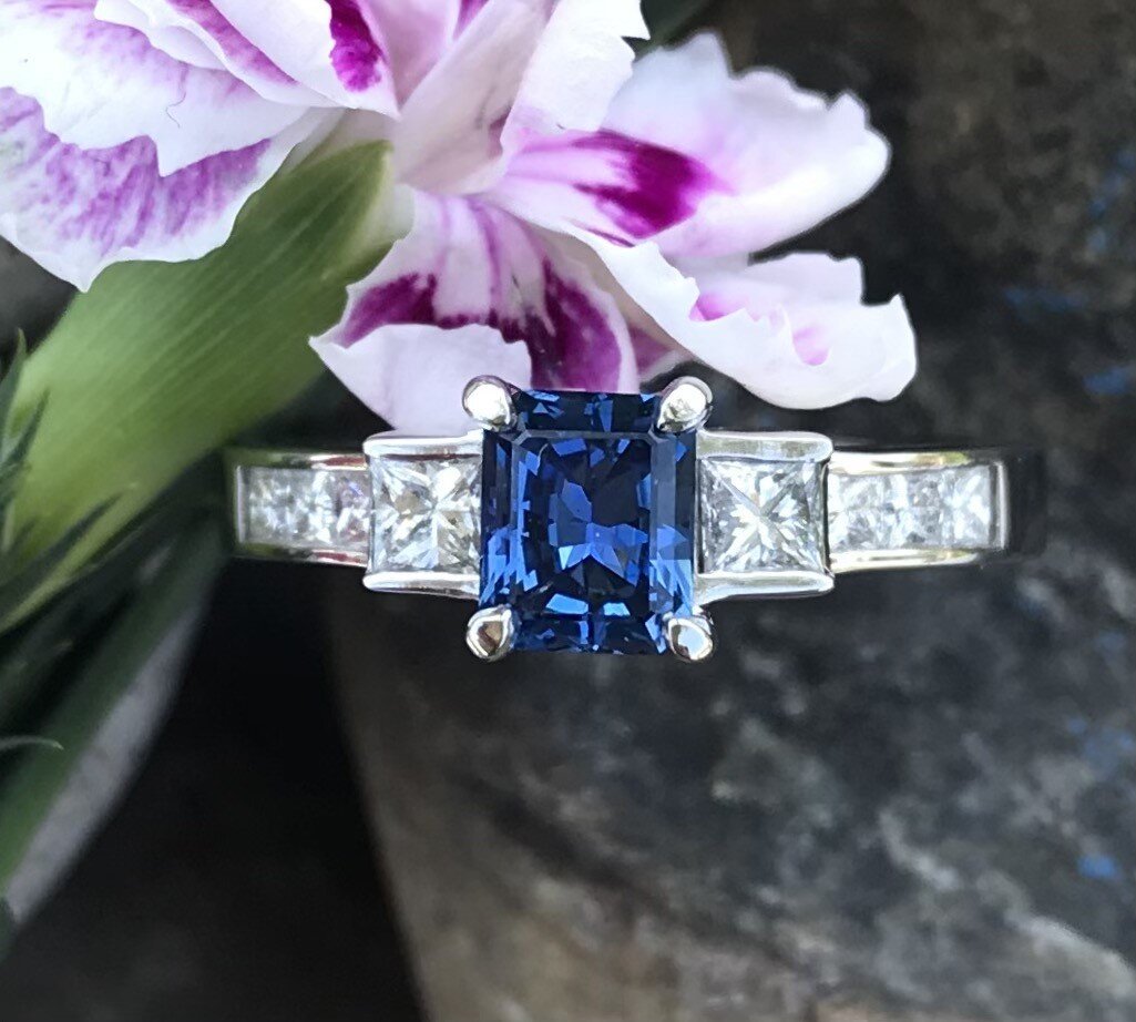 Blue Sapphire Ring - Princess 2.19 Ct. - 18K White Gold