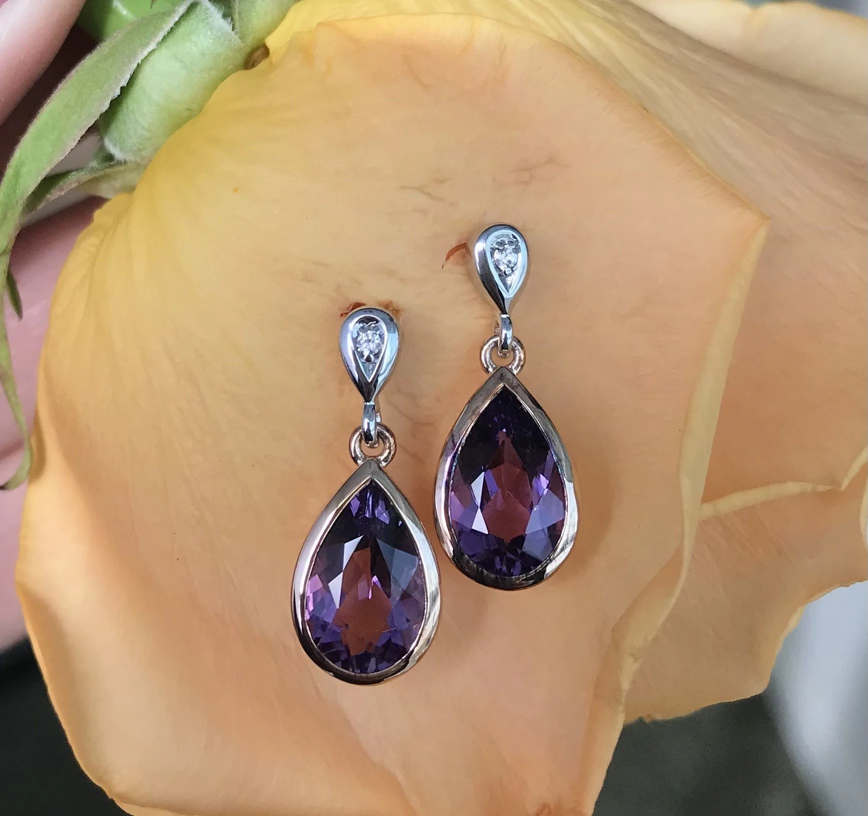 Amethyst Bezel Dangle Earrings
