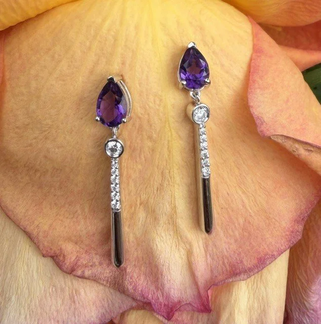 Amethyst & Diamond Dangle Fashion Earrings