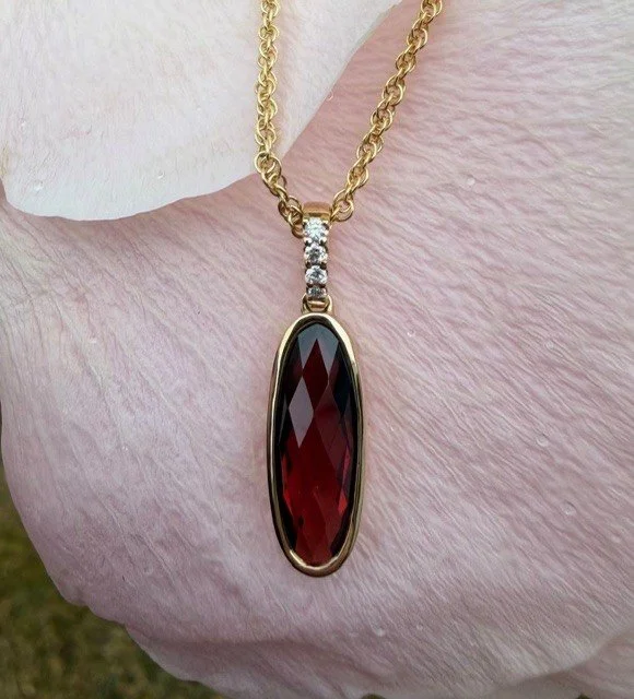 Checkerboard Cut Garnet & Diamond Fashion Pendant.jpg
