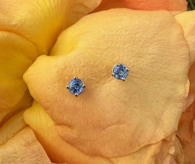 Sparkly Blue Sapphire Stud Earrings