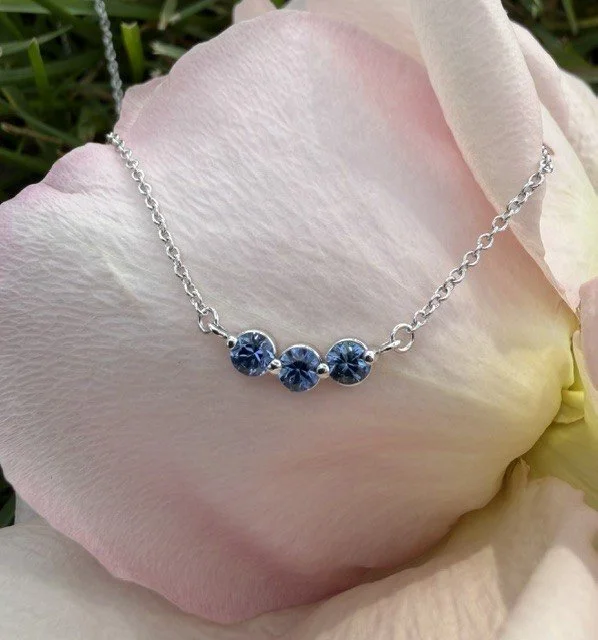 Three Stone Montana Yogo Sapphire Necklace