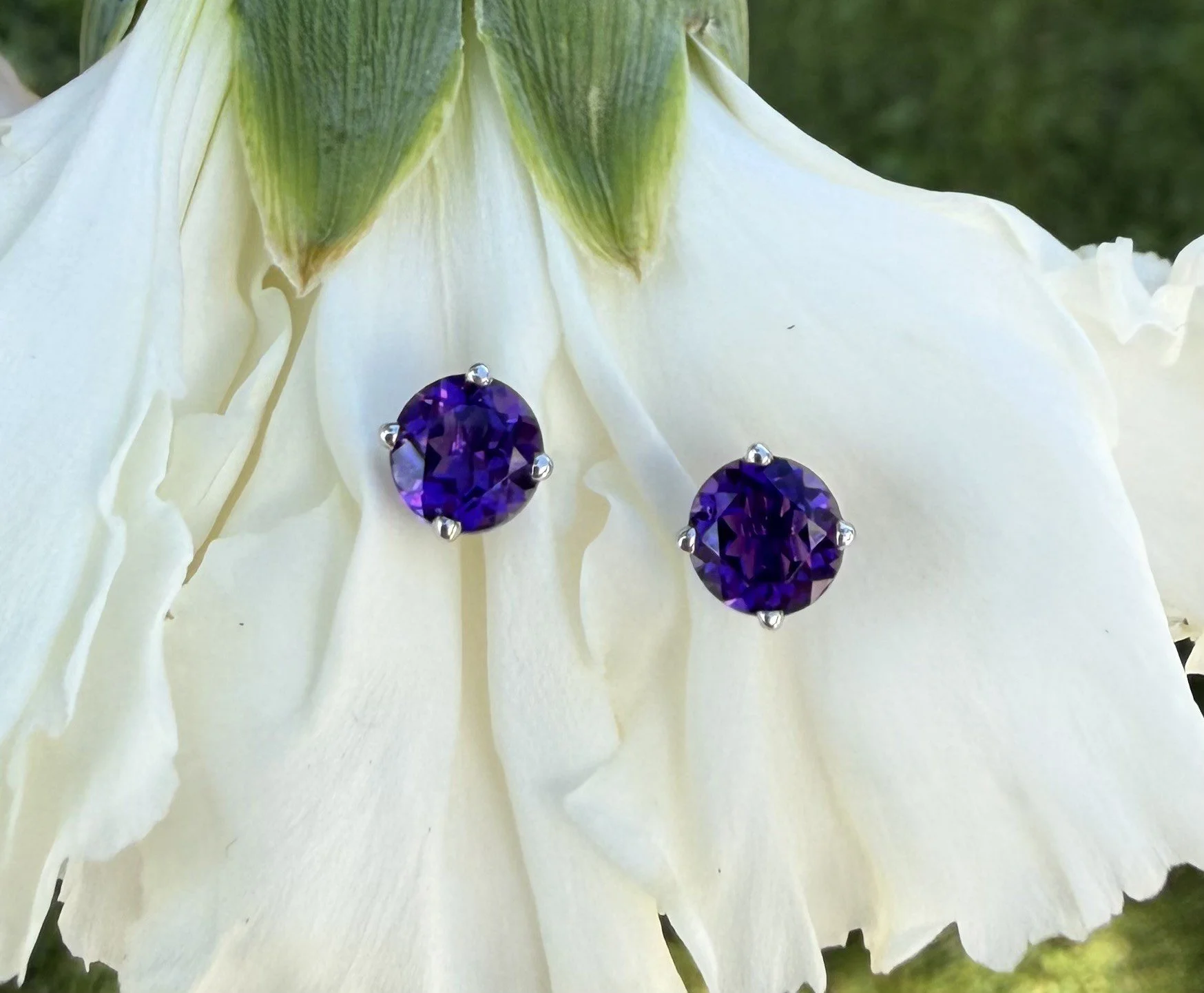White Gold Amethyst Stud Earrings