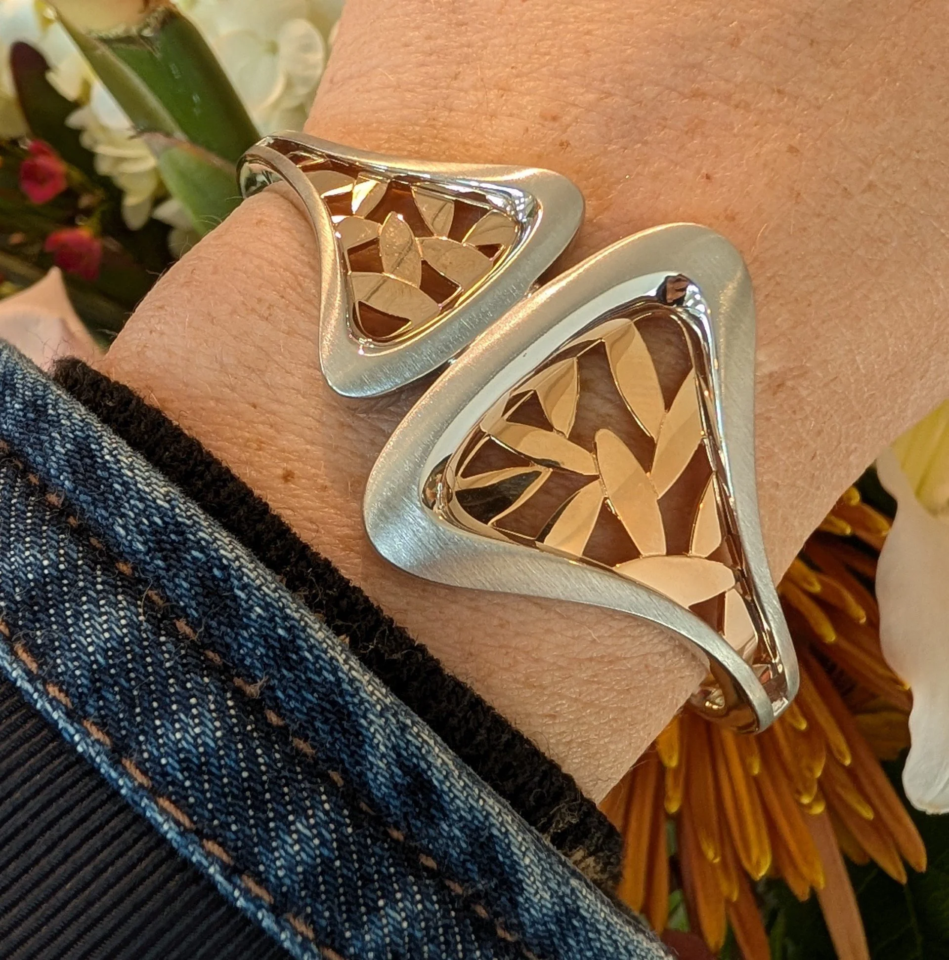 Silver & Rose Fashion Bangle Bracelet.jpg