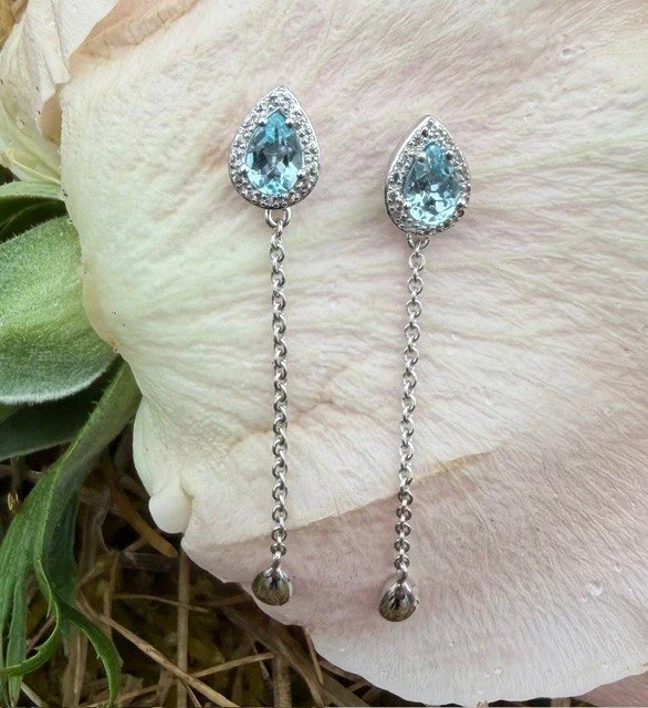 Adjustable Topaz & Sapphire Halo Dangle Earrings