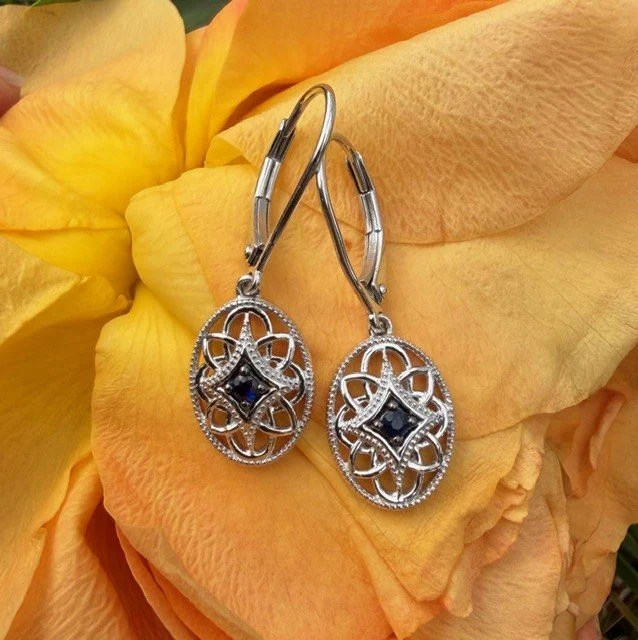 Oval Vintage Inspired Sapphire Dangle Earrings.jpg