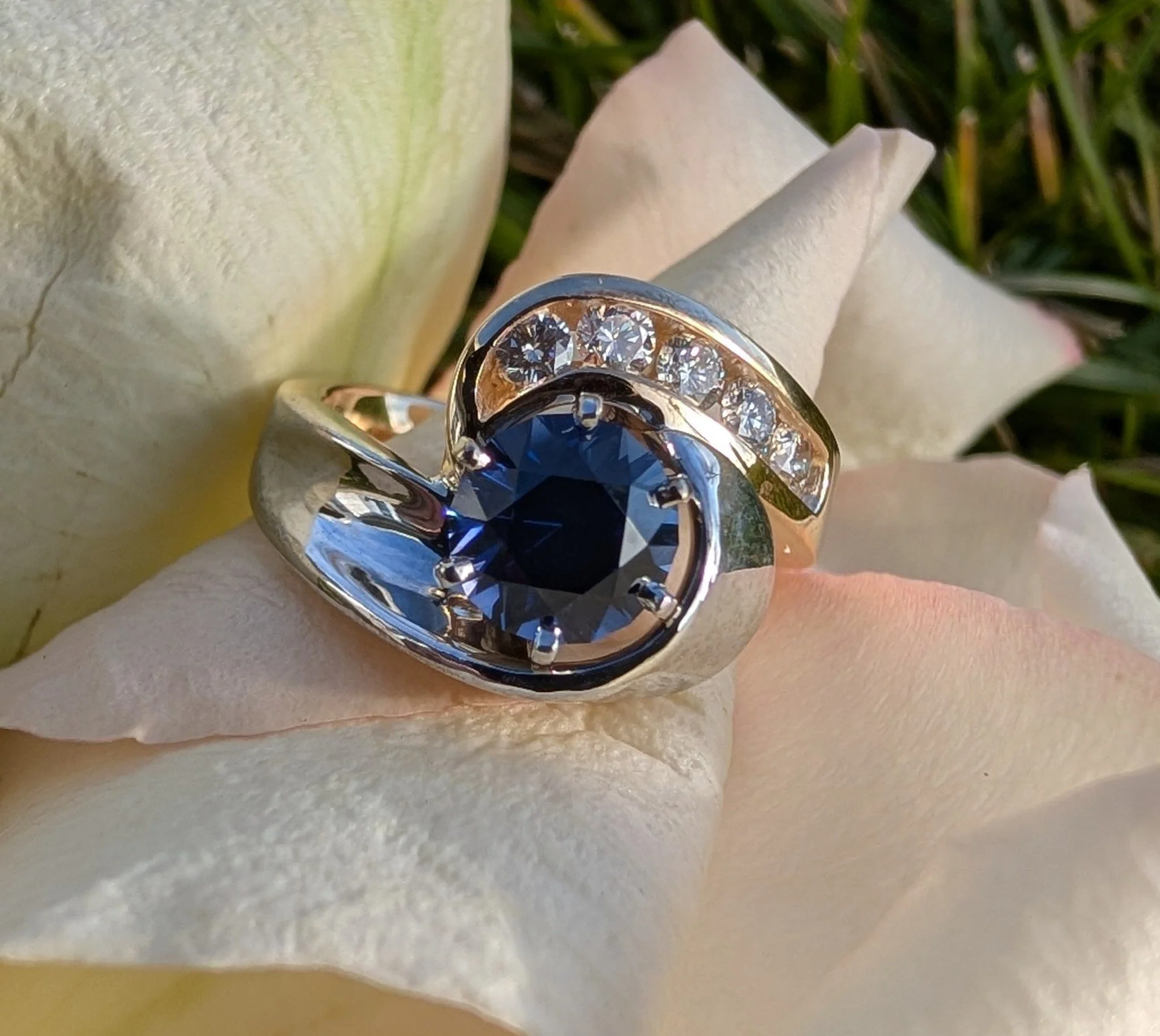 Custom Cut 1.43ct Deep Blue Sapphire & Diamond Ring.jpg