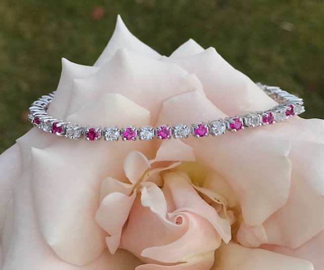 White Topaz & Lab Ruby Tennis Bracelet2.jpg