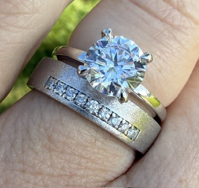 Textured Diamond Cigar Style Wedding Band