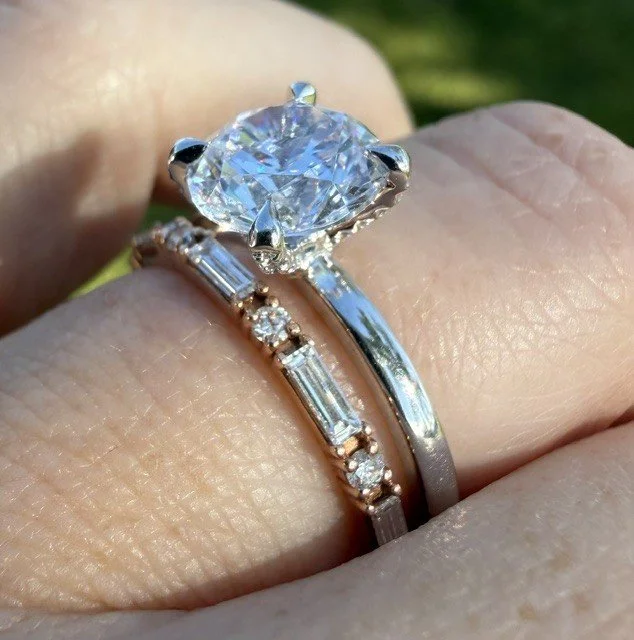 Dainty Rose Gold Baguette Diamond Wedding Band