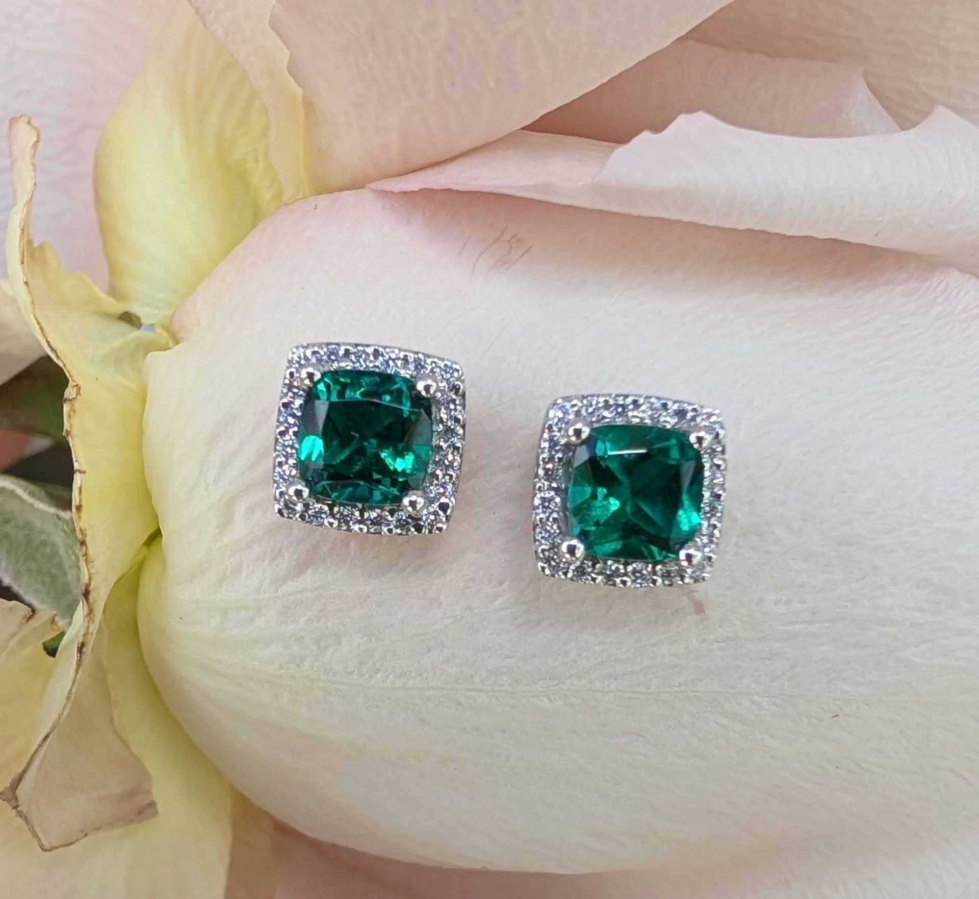 Lab Emerald & Diamond Halo Earrings.jpg