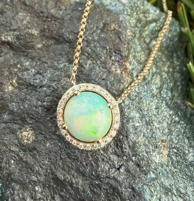 Opal & Diamond Halo Necklace