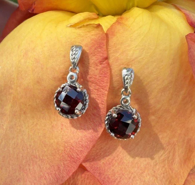 Checkerboard-Cut Red Garnet Dangle Earrings