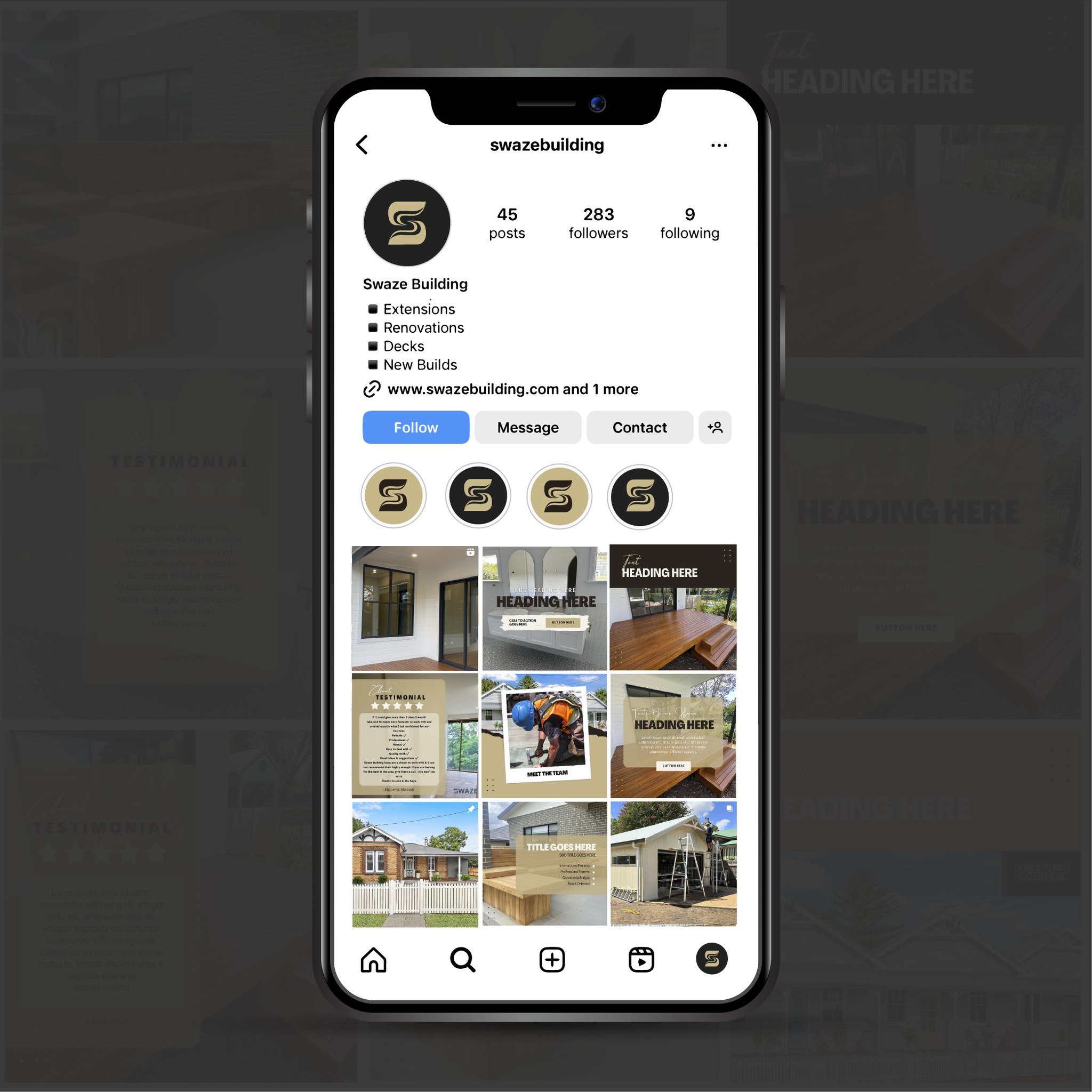 Unlock the Power of Instagram feed Consistency 🌟 

Elevate your brand with professionally designed social media templates like these created for @swazebuilding ! We tailored templates that reflect on this companies values and work ethic, while keepi