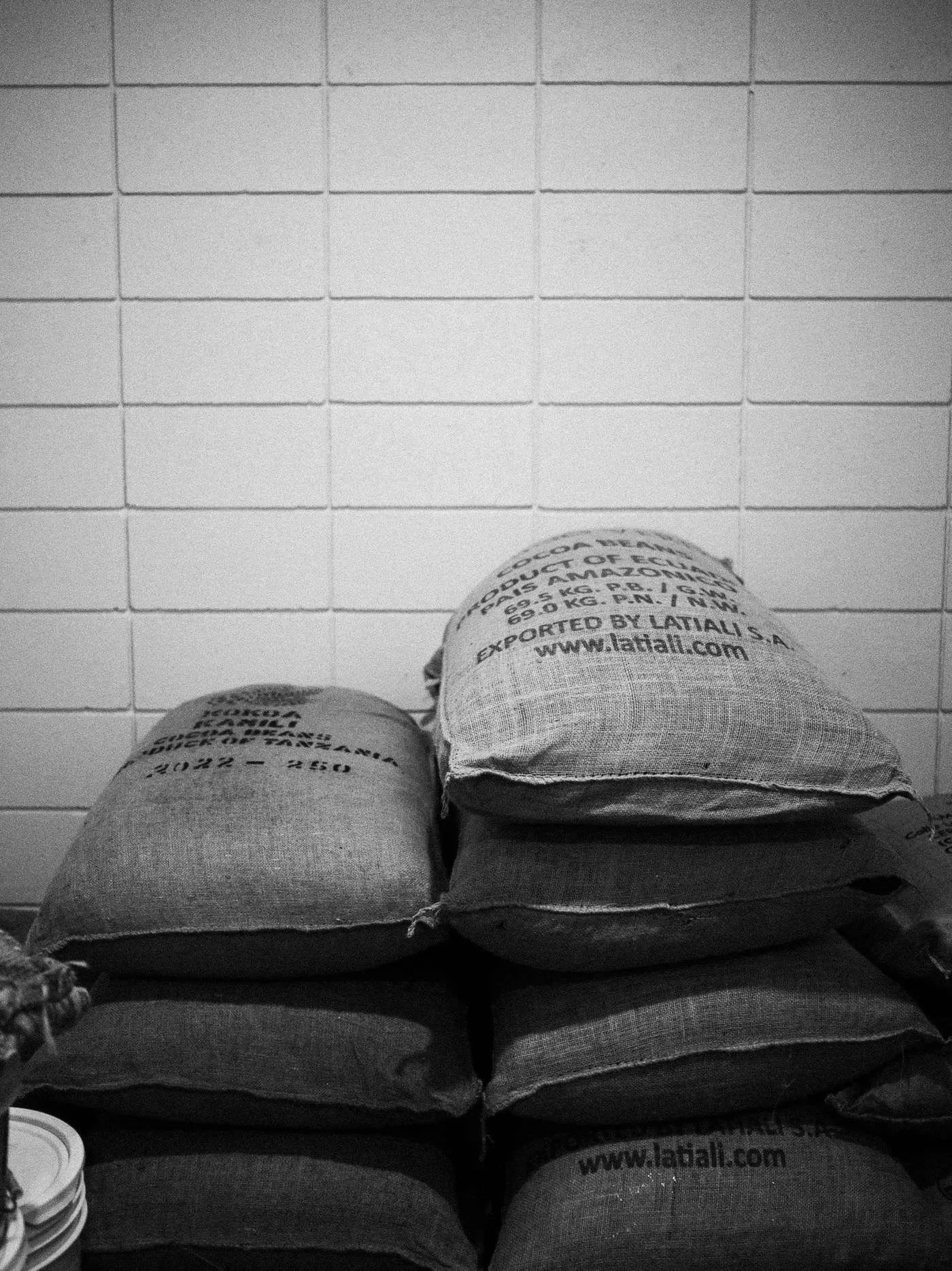 Cocoa sacks in the Delavoye workshop
