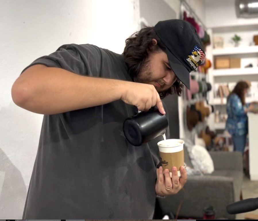 Joseph pouring some latte art the last time we were at @zigzaggalleries ! Reminder, we will be there again this Saturday for the Swap, Don&rsquo;t shop!! Get a ticket, and stop by for your Saturday coffee 🖤