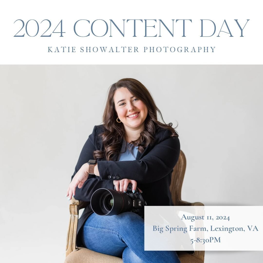 The surprise is finally out! Katie Showalter Photography will be hosting a CONTENT DAY THIS AUGUST!!!🥳🥳

I&rsquo;ve been behind the scenes planning day in and day out an amazing opportunity for 10 lucky photographers to come join me and some awesom
