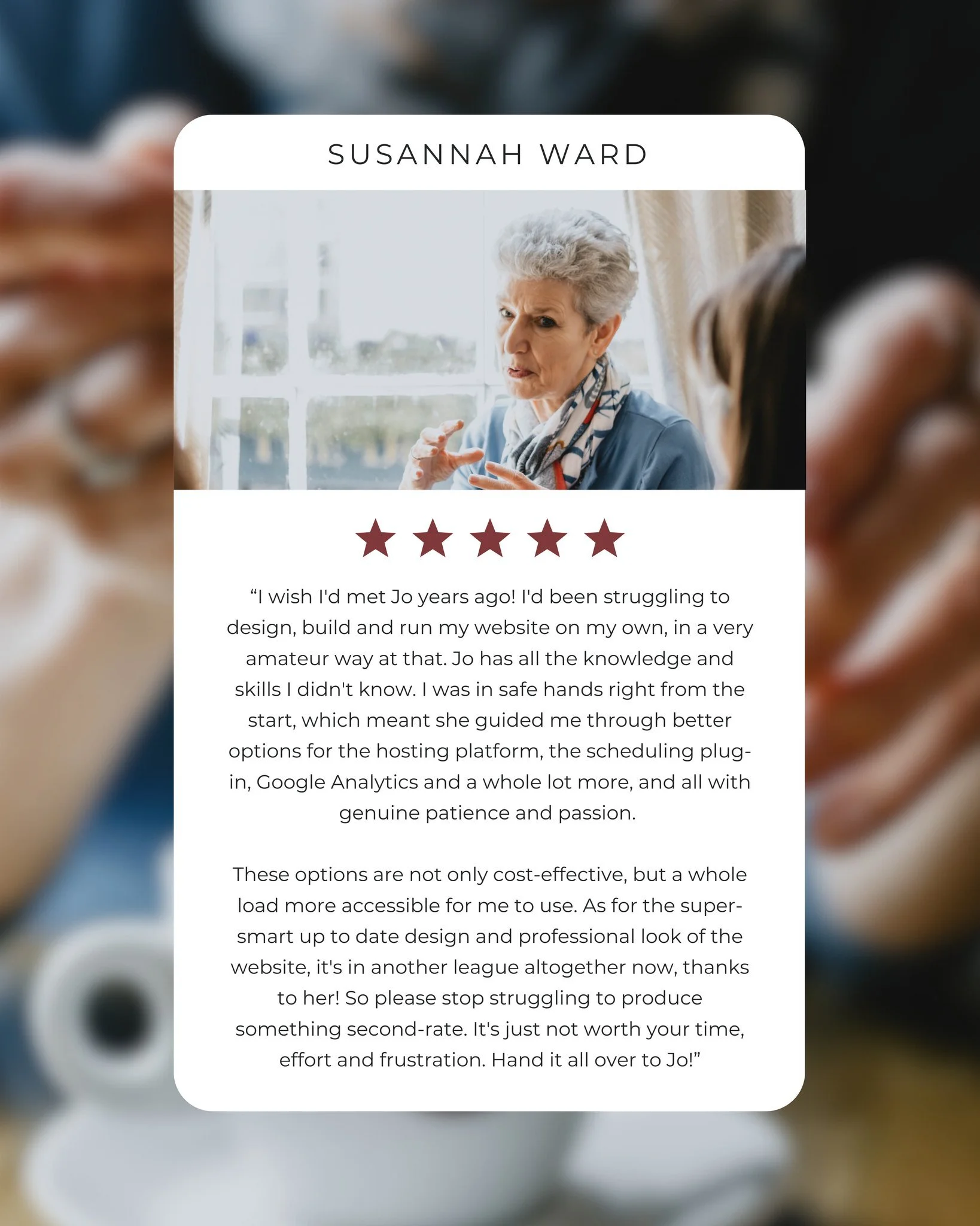 I couldn't have asked for a better review. 🤩 Susannah has been a pleasure to work with throughout the process of creating her new website, and I'm over the moon with the outcome. Check out her website in an Instagram Reel I recently shared. 

#Squar