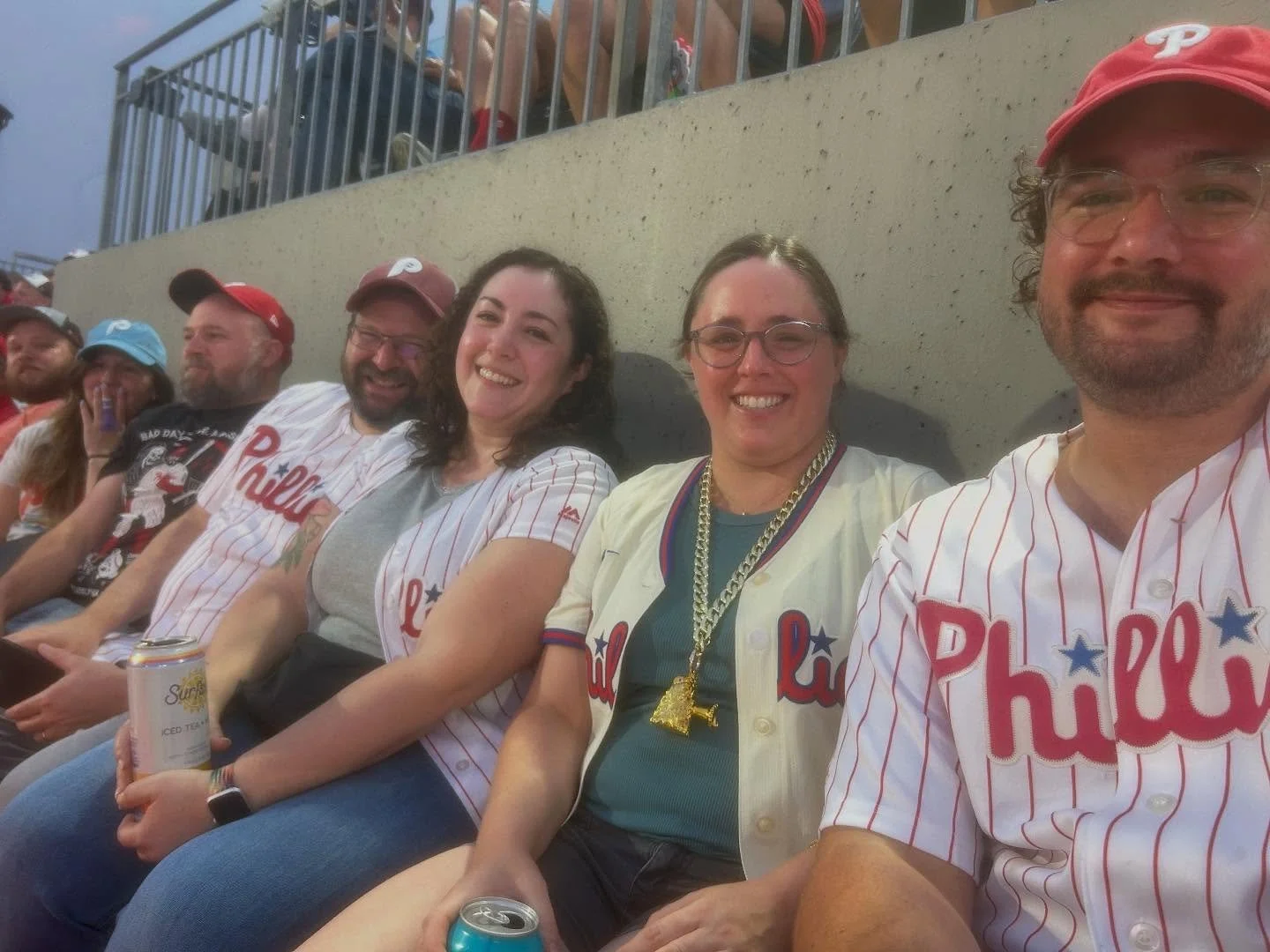 We enjoyed a beautiful summer evening with Ching some Phillies together ⚾️ Good time had by all (even Ryan’s family) #phillies #baseball #mummers #goldensunrisenya