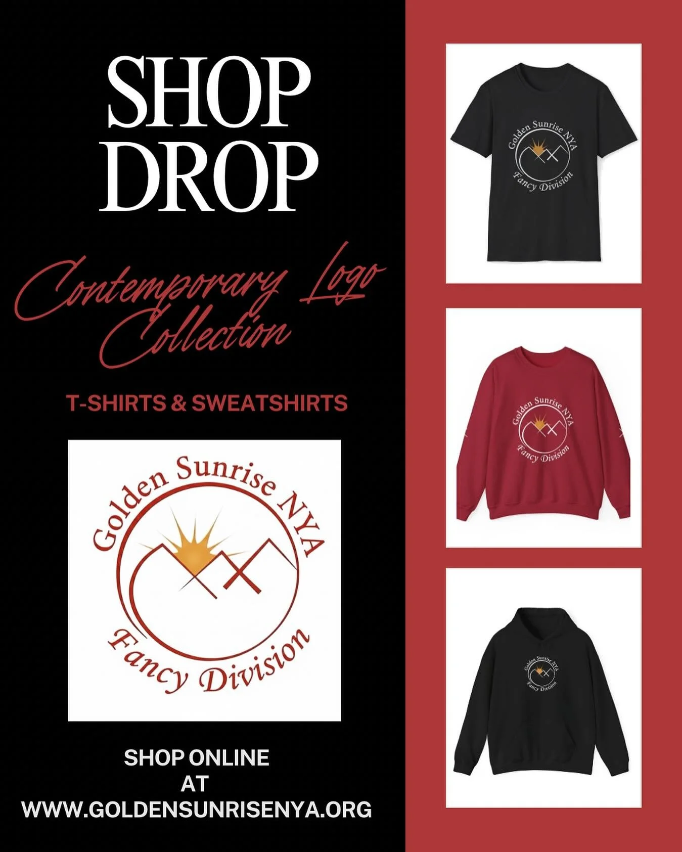 Our Contemporary Logo collection Ts and Sweatshirts now available in our shop! Order at www.GoldenSunriseNya.org