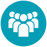 Icon of a group of people in white on a blue circular background
