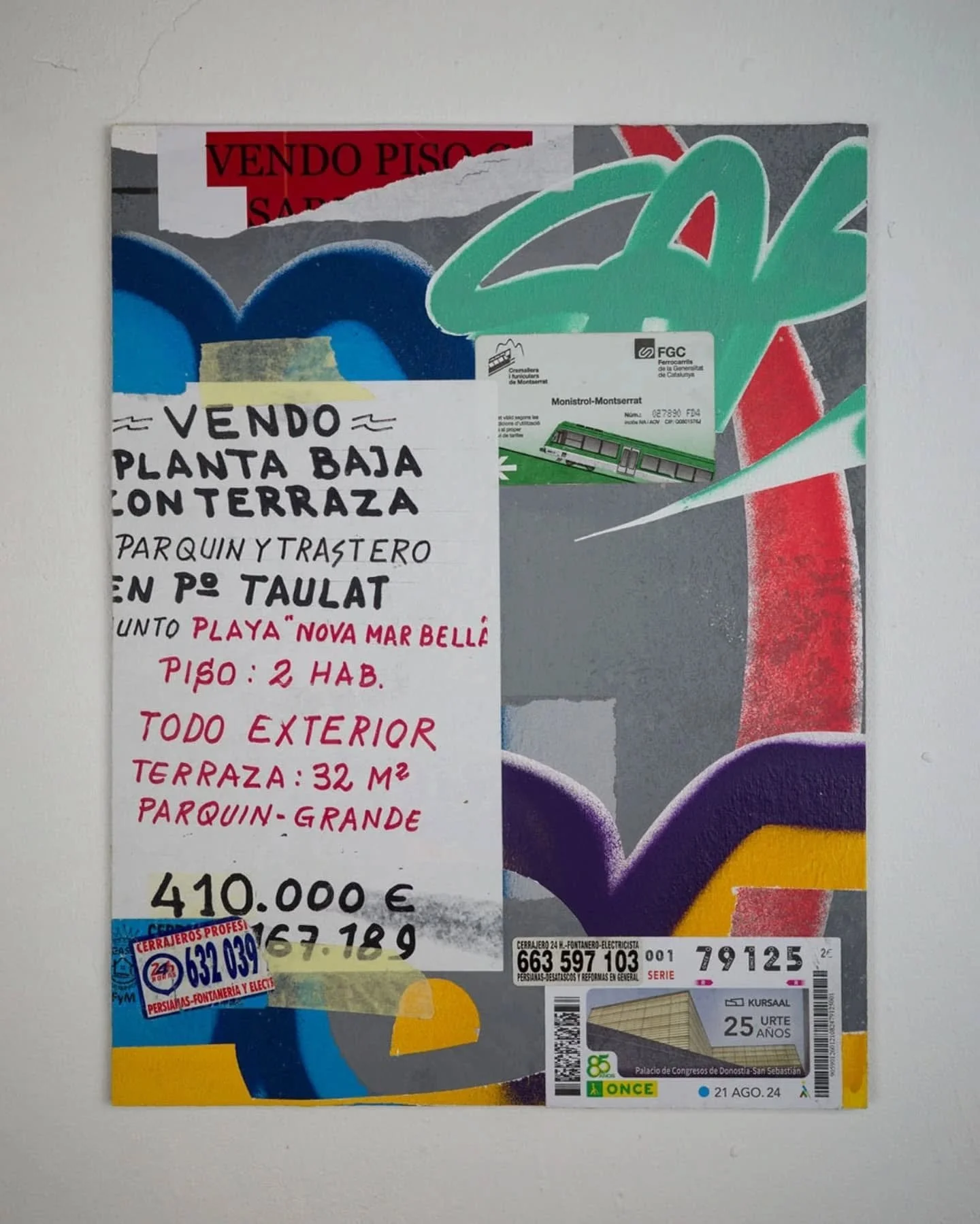 #183 #painting #ivngzmn

La serie FORUM resalta la capacidad gr&aacute;fica y material que presentan los papeles, avisos, stickers entre otros objetos que he recopilado en las calles de Barcelona.
_____

FORUM #019
Pintura en spray, acr&iacute;lico, 