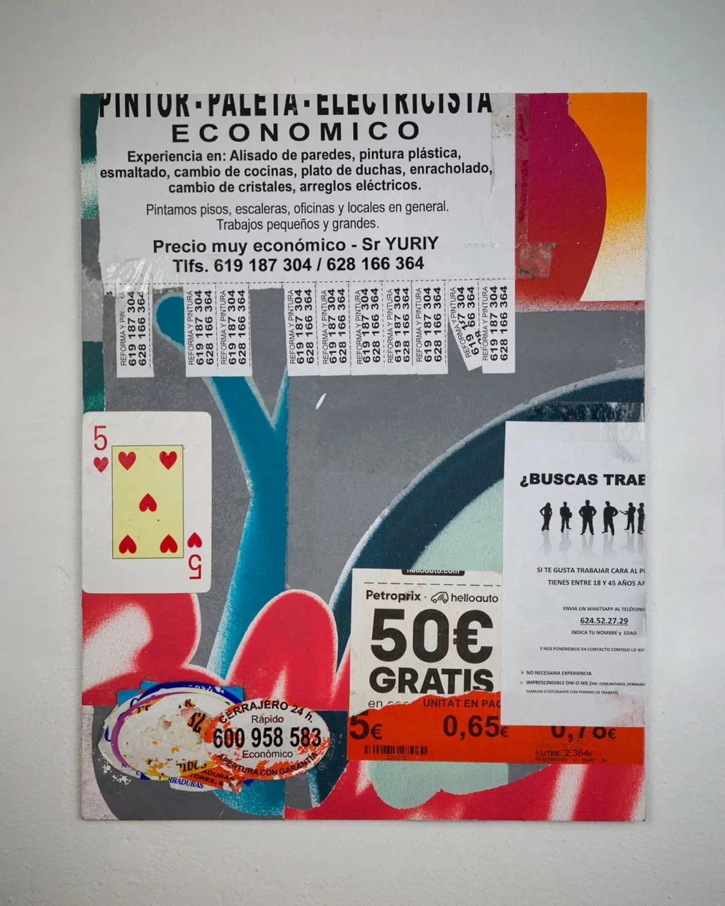 #186 #painting #ivngzmn

La serie FORUM resalta la capacidad gr&aacute;fica y material que presentan los papeles, avisos, stickers entre otros objetos que he recopilado en las calles de Barcelona.
_____

FORUM #022
Pintura en spray, acr&iacute;lico, 