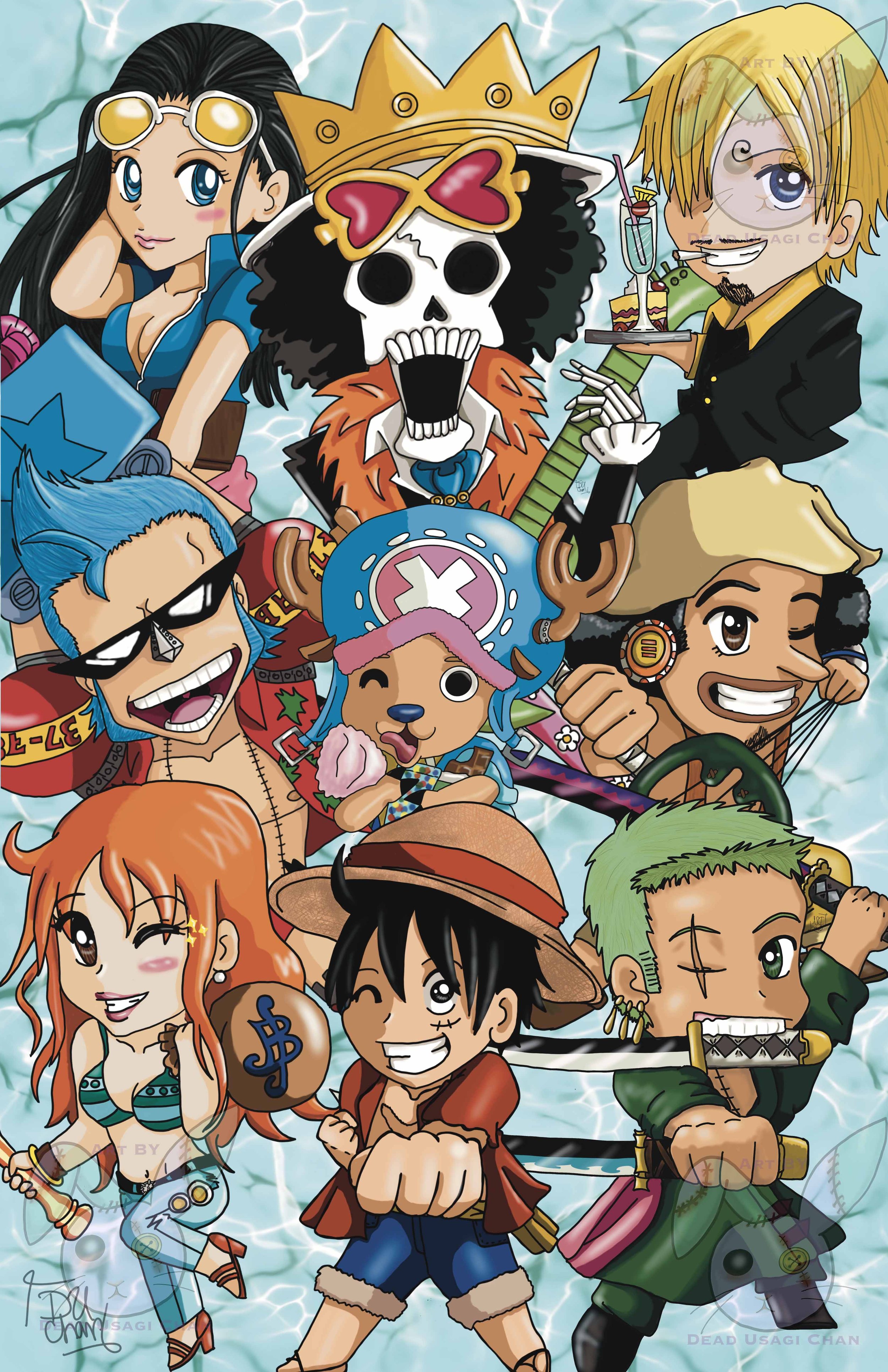 The Straw Hat Crew from One Piece, this is pre Jimbe  