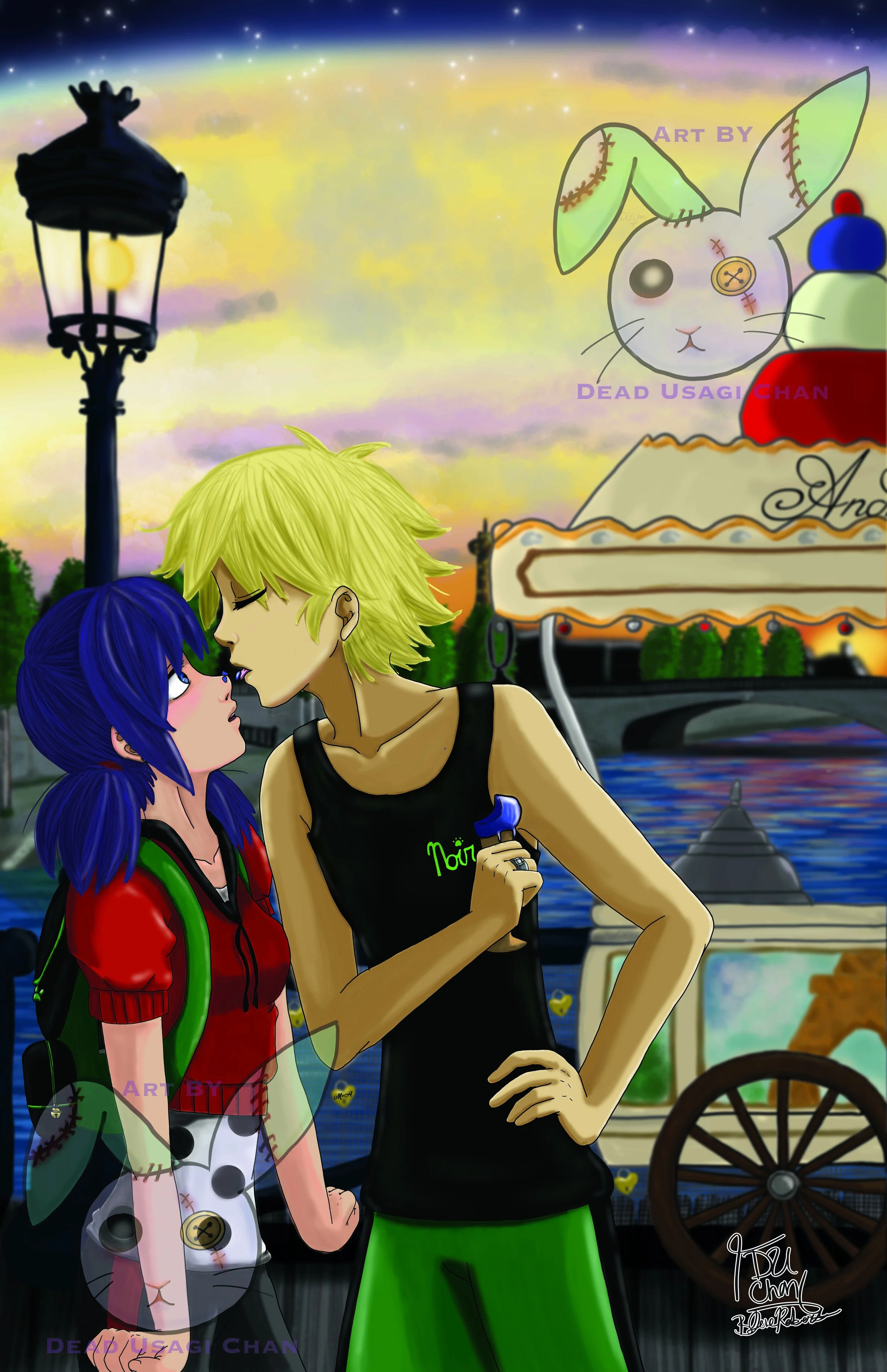 Ice Cream Date, Adrian and Marinette from Miraculous Ladybug and Cat Noir, this is a remake of a picture I made 5 years ago, the original was inspired from a amazing fan comic.
