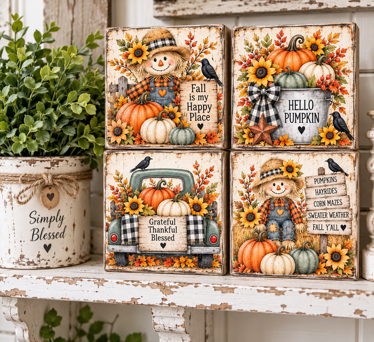 Fall block set of 4 finished 3.5x3.5