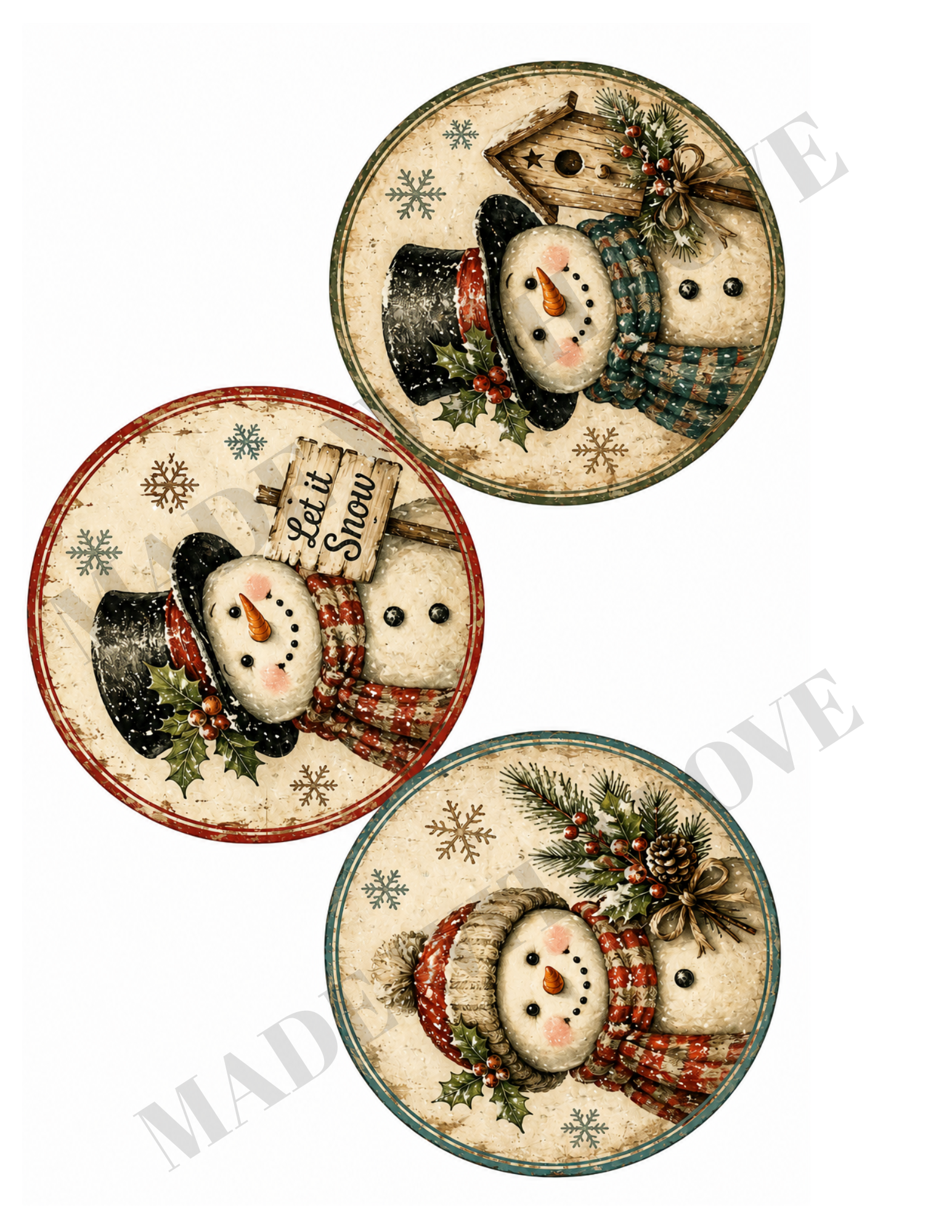 3 snowmen ONE PRINTABLE SHEET