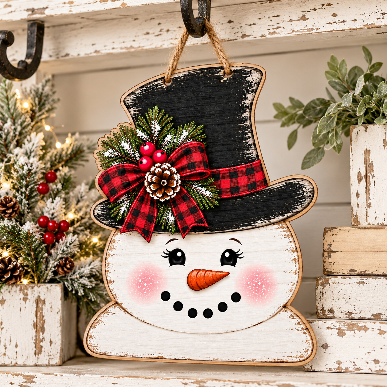 Rustic Snowman Christmas Shelf Decor.png