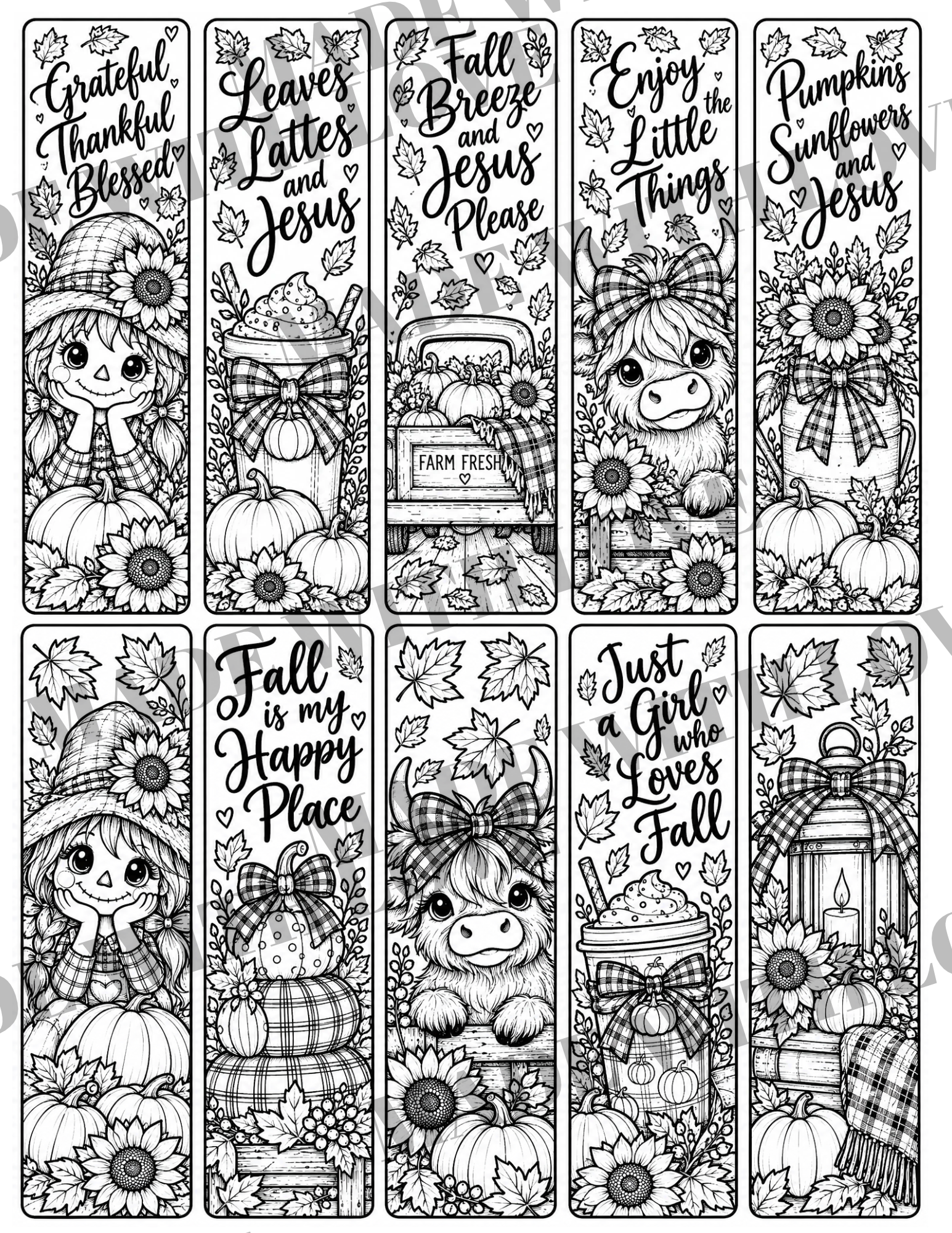 FALL  book marks 1.5 by 4.5 set of 10