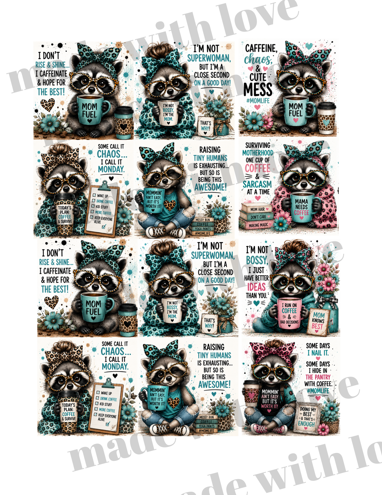 CUTE raccoon sheet print DOWNLOAD ONLY