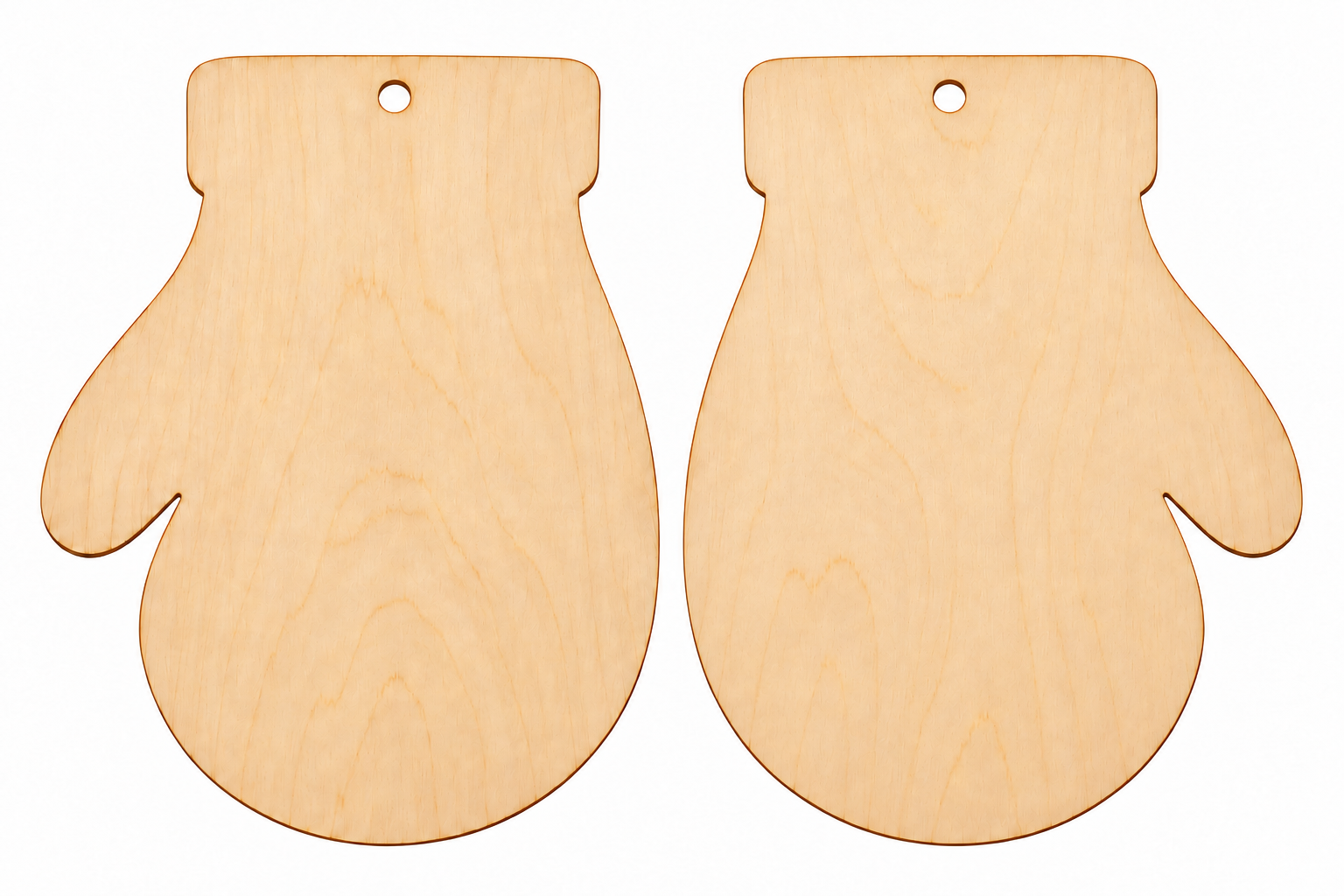 Wooden mittens with centered hanging holes.png