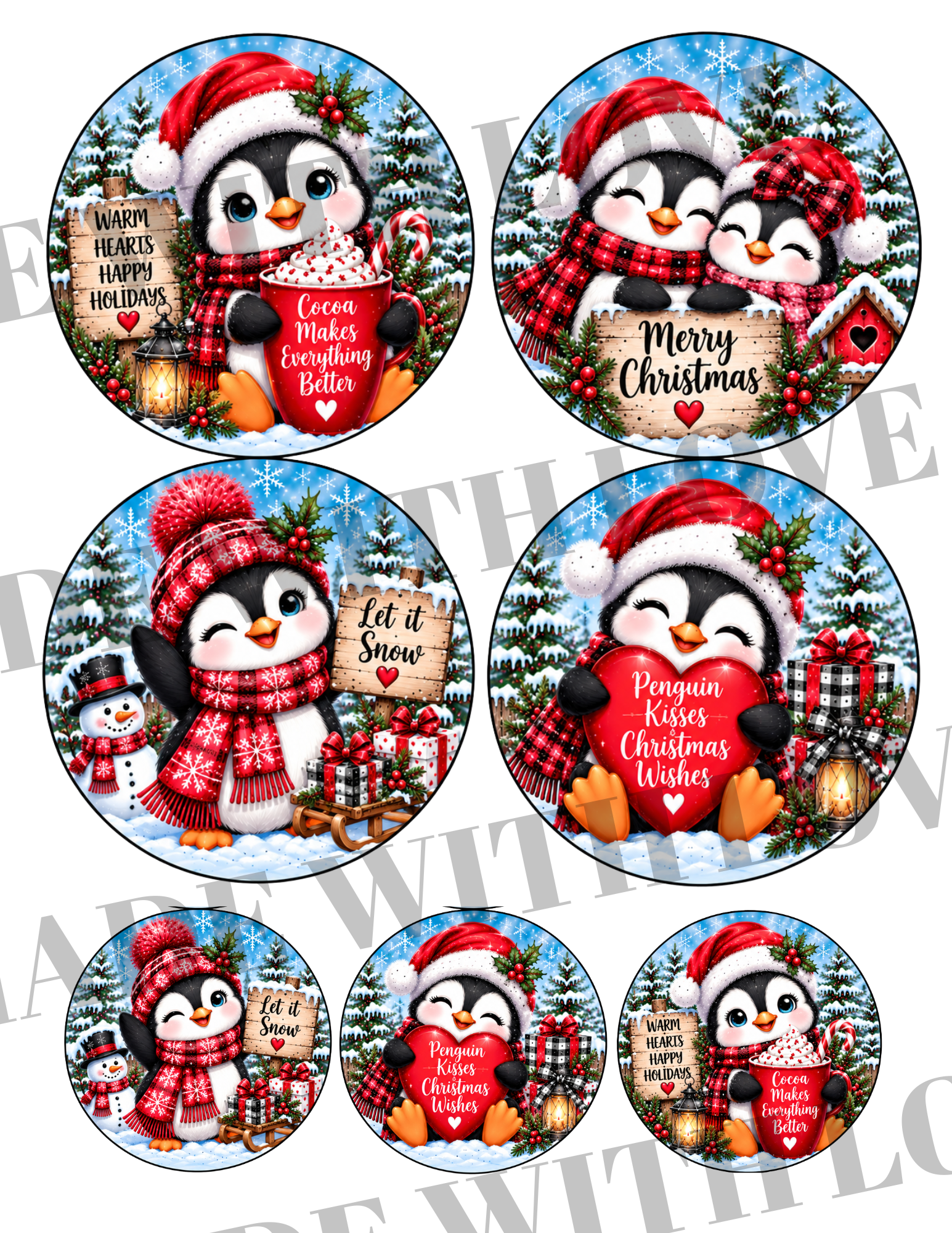 Penguins 3.6x3.6 ornament size DOWNLOAD only