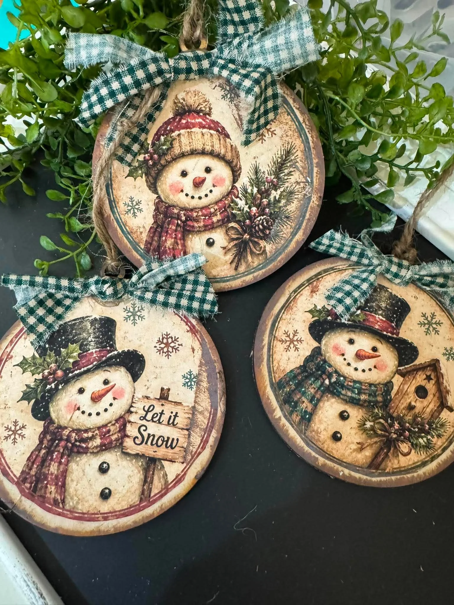 snowman set of 3 ornaments FINISHED