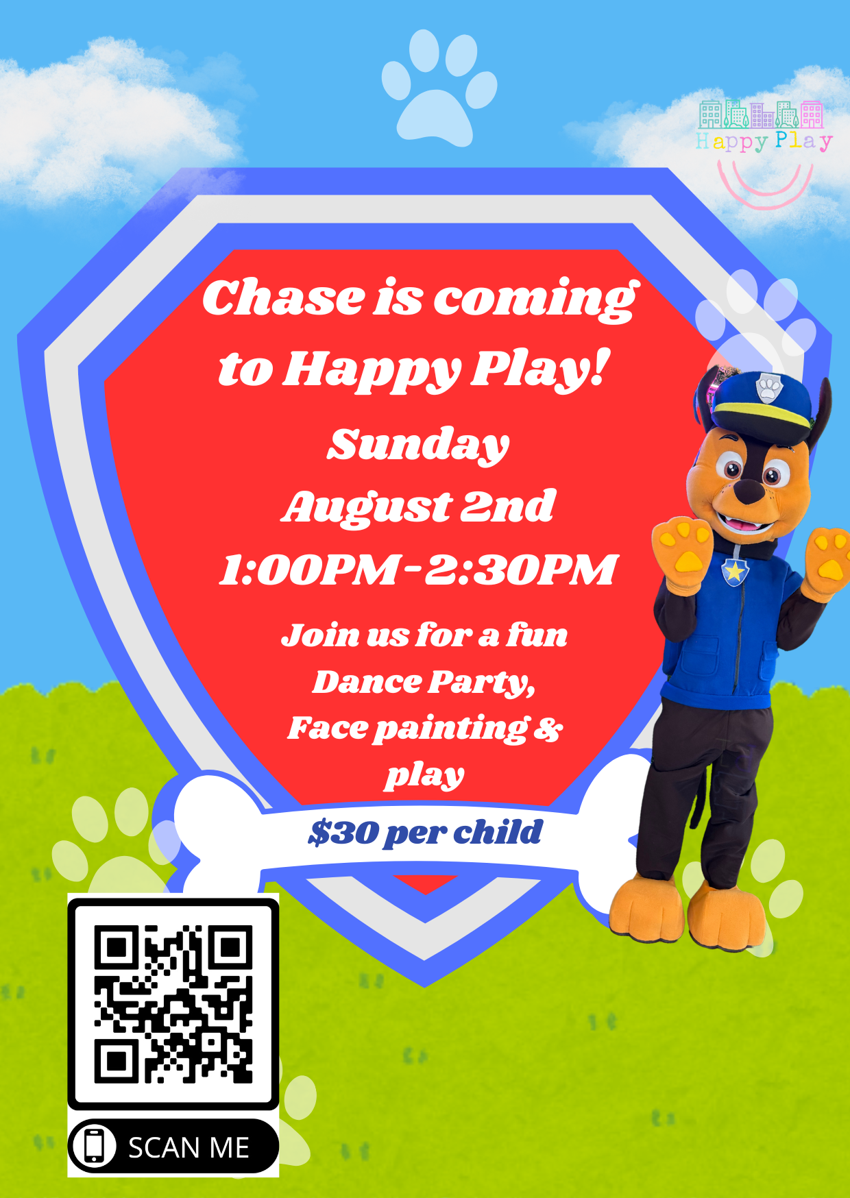 Paw Patrol Event from 1PM-2:30PM! Closed before/after for birthdays