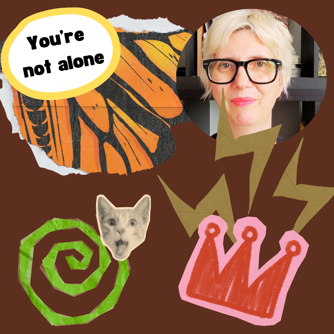 A collage of images that come together like a tarot card, showing transformation and all the possibilities of going on a permenopause hero journey.
