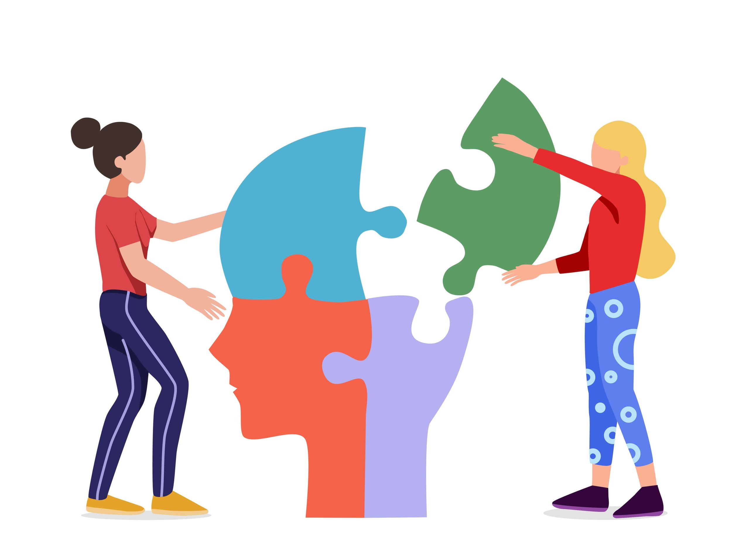 Illustration of 2 women piecing together a person's head