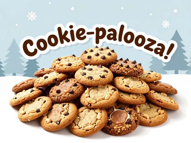 Cookie-palooza! title above large pile of cookies
