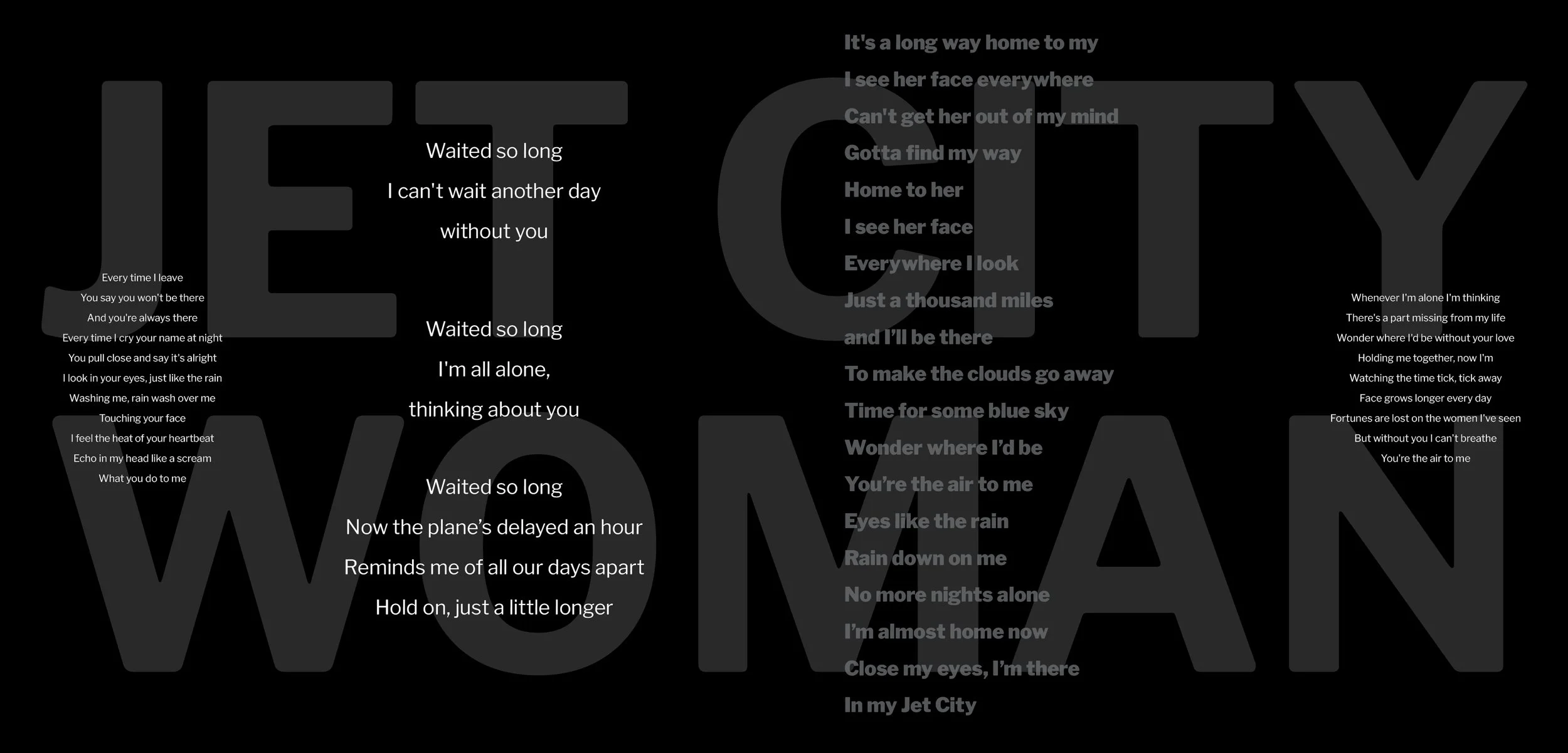 A type specimen using the lyrics of the song Jet City Woman as a basis
