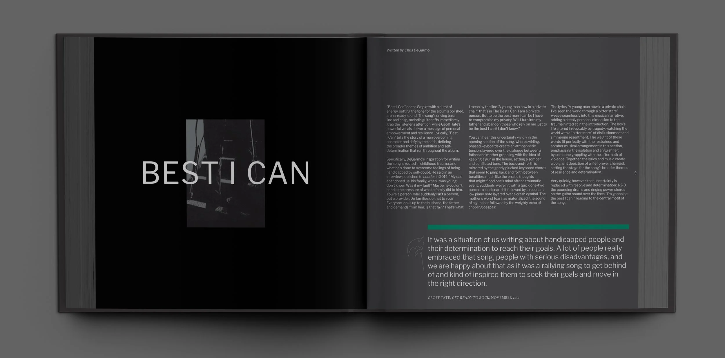 Layout spread for the song breakdown of "Best I Can" by Queensrÿche