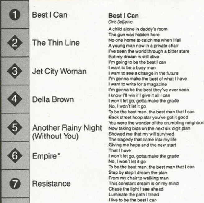 A sample of the liner notes from Empire, illustrating the visual reference for the typography in the new project