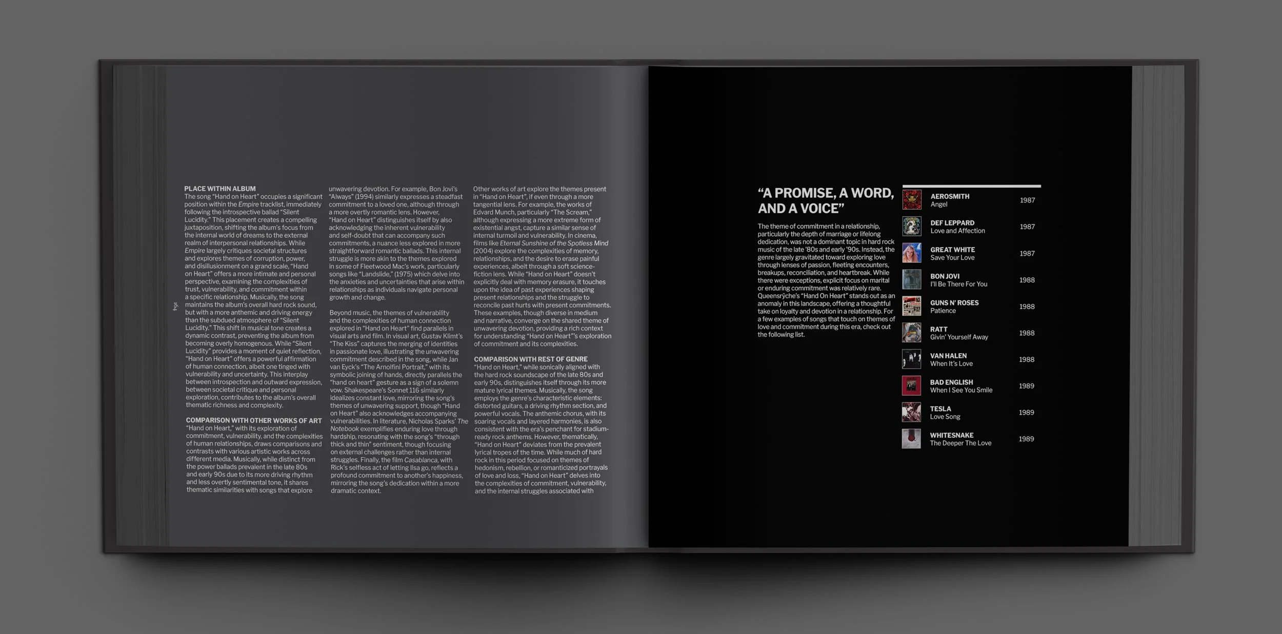 Infographic for the song "Hand on Heart" by Queensrÿche