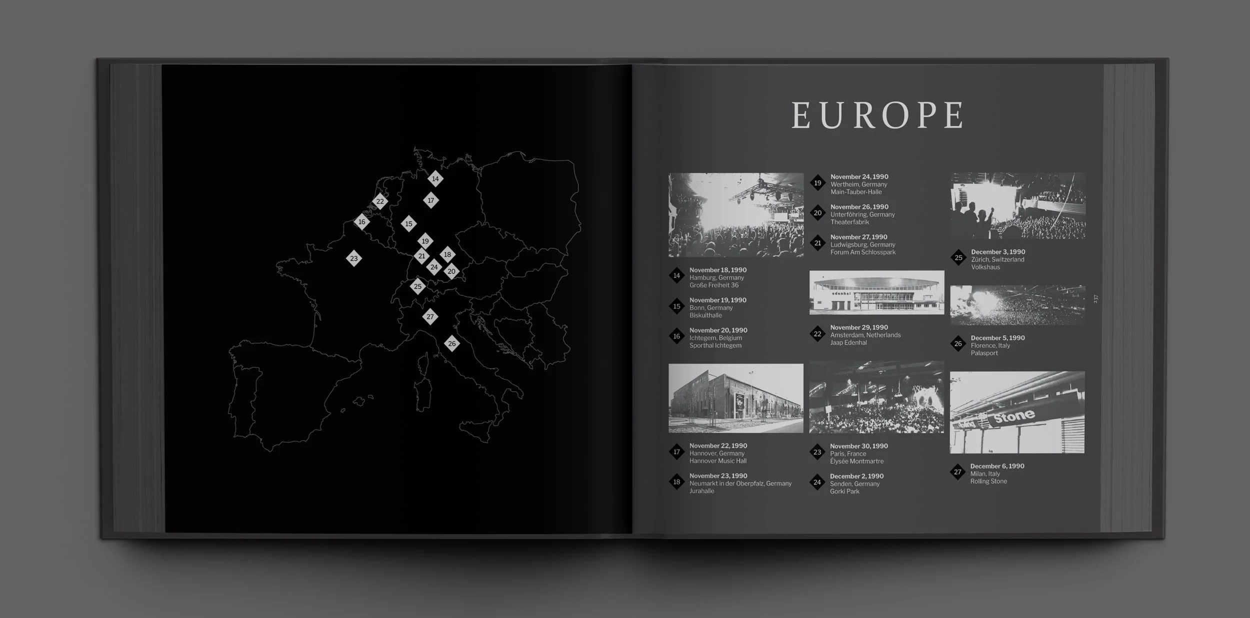 Layout spread for the European leg of Queensrÿche's Building Empires tour