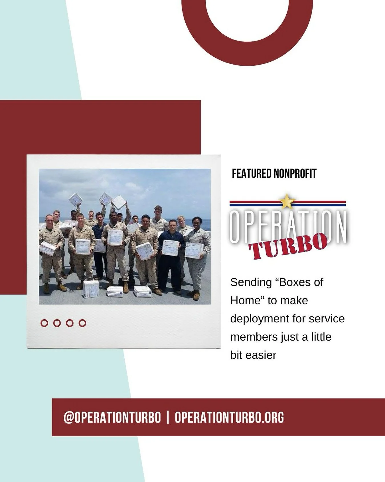 Our November featured nonprofit is @operationturbo 
This month, we’re proud to spotlight and welcome back our friends at Operation Turbo, an organization dedicated to sending “Boxes of Home” to deployed U.S. military members around