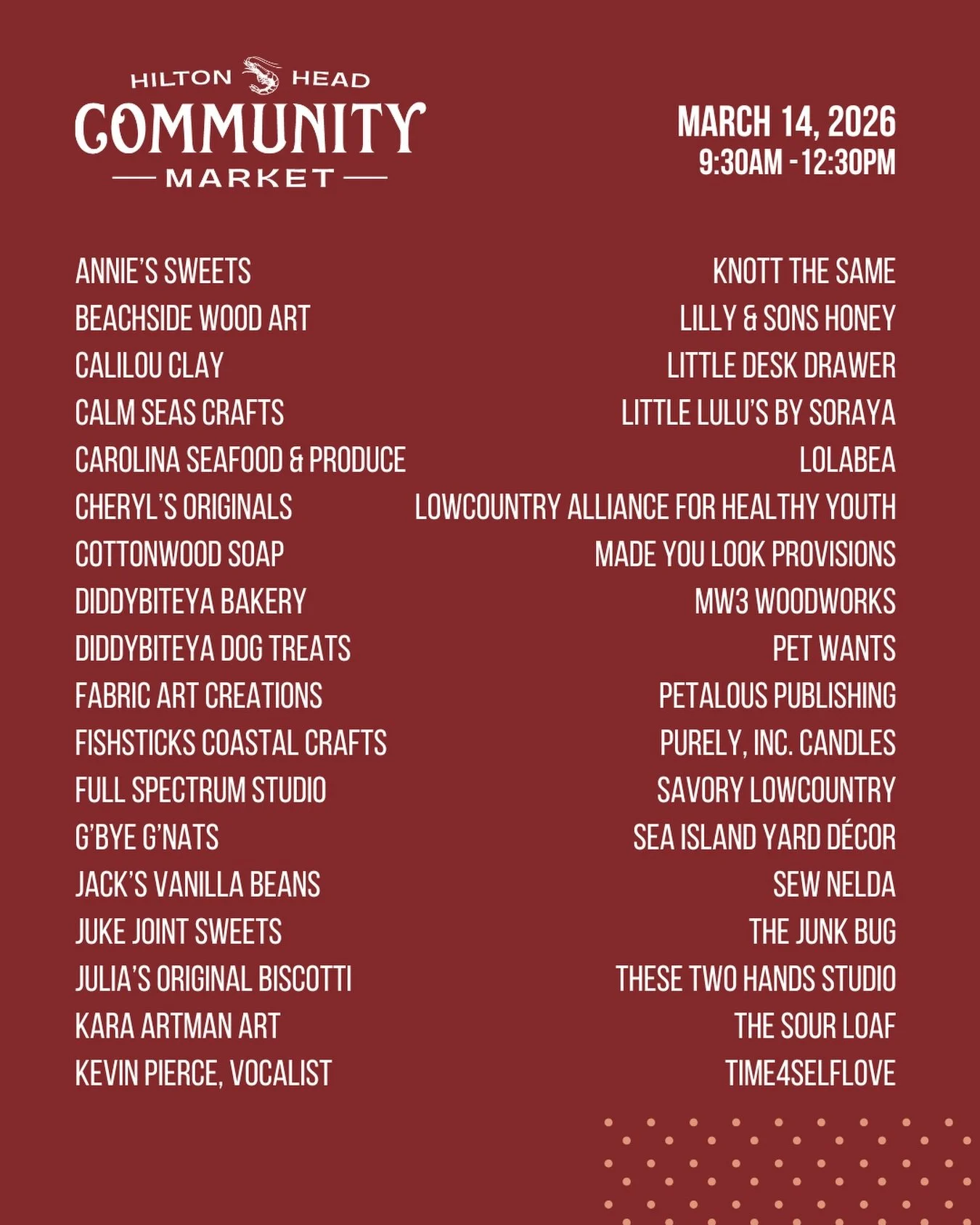 Celebrate St Patrick&rsquo;s day with us! 🍀

🗓️ This Saturday, March 14
⏰ 9:30-12:30
📍Shelter Cove Community Park

Vendors!
@anniessweets 
@beachside_woodart 
@calilouclay 
@calmseascrafts 
@cheryloriginals 
@cottonwoodsoap 
@diddybiteya_dog_treat