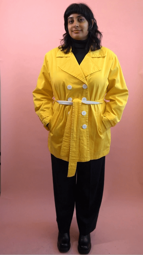 1980s Yellow Double Breasted Trench Coat | XL